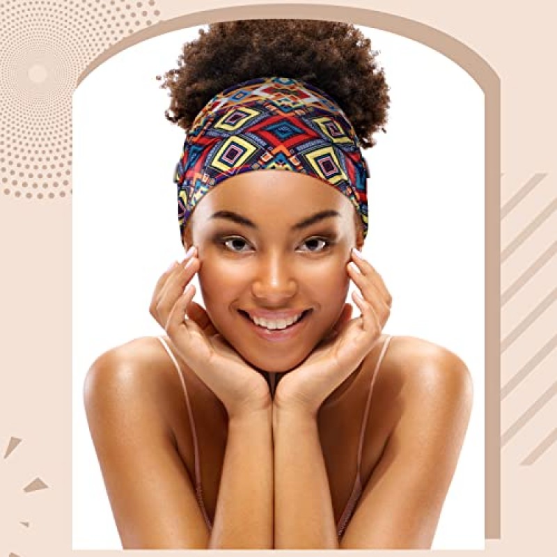 Chuangdi 6 조각 마스크 용 버튼이있는 머리띠 아프리카 보호 매듭 터번 머리띠 간호사 탄성 머리띠 여성용 비치 헤어 액세서리 소녀 (간단한 패턴)