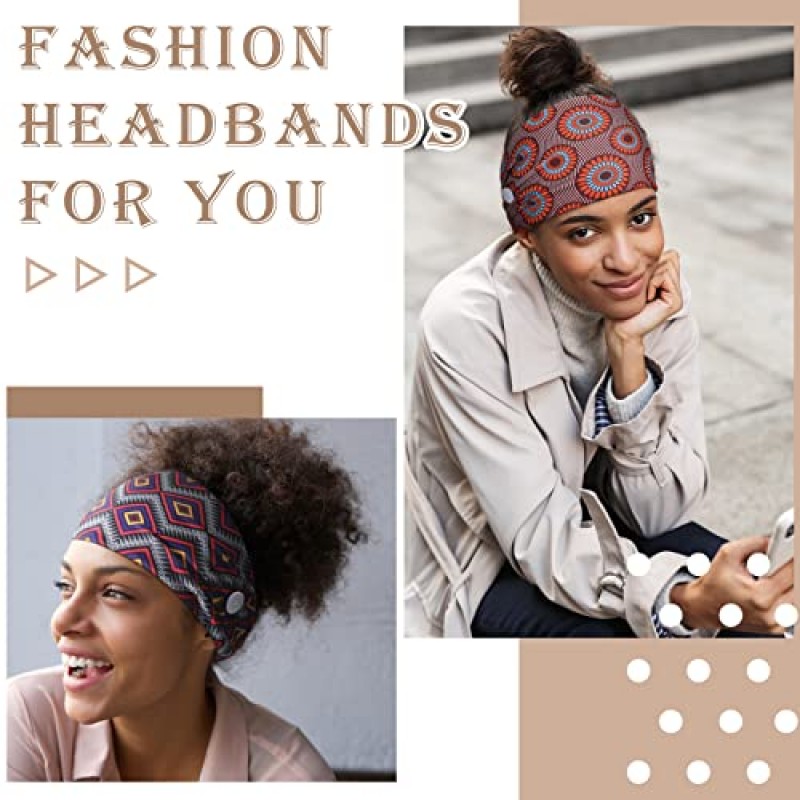 Chuangdi 6 조각 마스크 용 버튼이있는 머리띠 아프리카 보호 매듭 터번 머리띠 간호사 탄성 머리띠 여성용 비치 헤어 액세서리 소녀 (간단한 패턴)