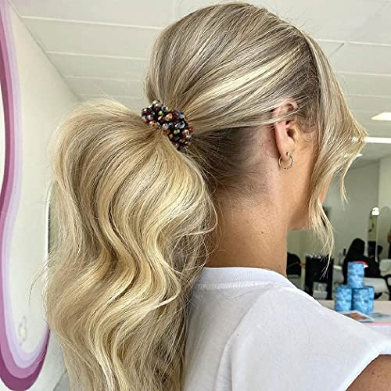 Brinie 라인스톤 헤어 타이 포니테일 홀더 블랙 탄성 헤어 크런치 진주 포니테일 홀더 비드 헤어 밧줄 여성과 소녀를 위한 신축성 있는 헤어 액세서리(3개 팩)