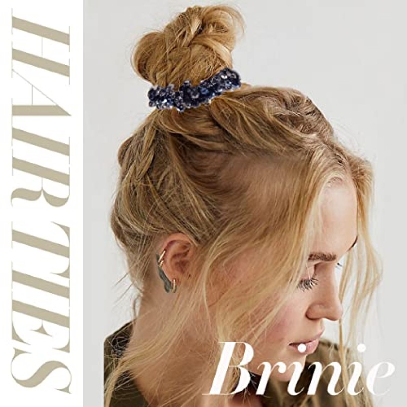 Brinie 라인스톤 헤어 타이 포니테일 홀더 블랙 탄성 헤어 크런치 진주 포니테일 홀더 비드 헤어 밧줄 여성과 소녀를 위한 신축성 있는 헤어 액세서리(3개 팩)