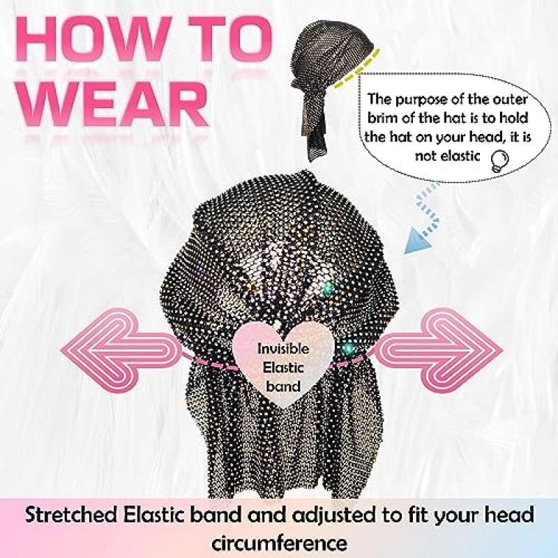 Munyee Hua Hijab 모자 여성용 블링 반짝 이는 라인 석 탄성 레이브 헤드 스카프 여름 드레스