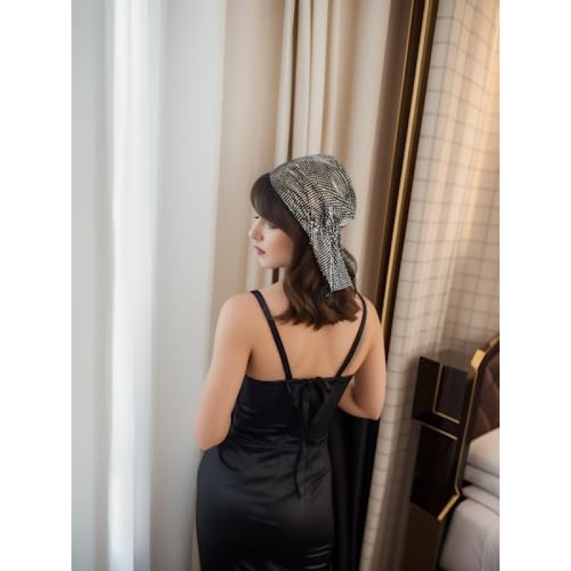 Munyee Hua Hijab 모자 여성용 블링 반짝 이는 라인 석 탄성 레이브 헤드 스카프 여름 드레스