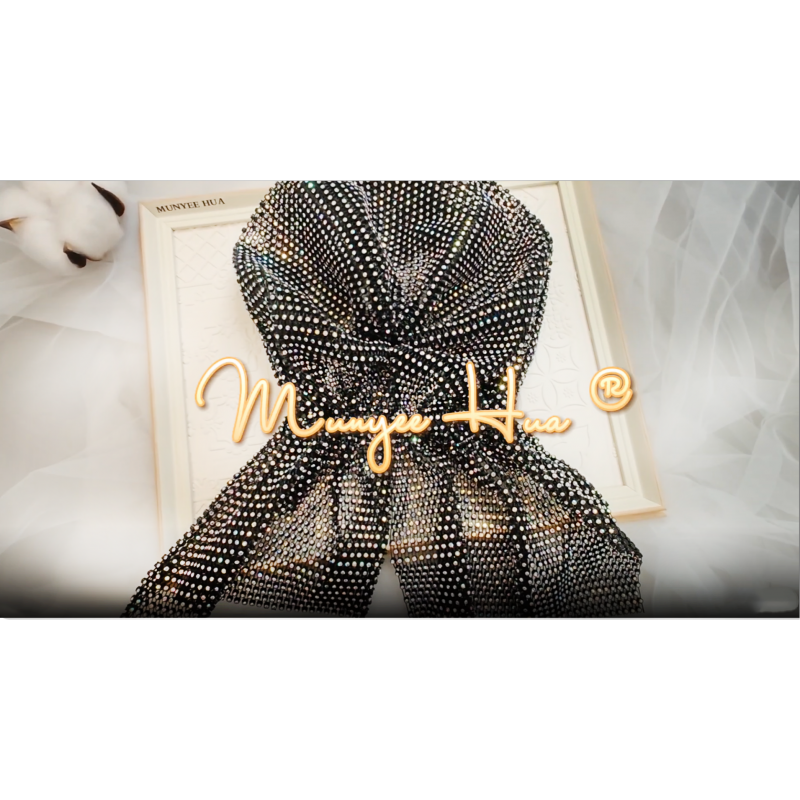 Munyee Hua Hijab 모자 여성용 블링 반짝 이는 라인 석 탄성 레이브 헤드 스카프 여름 드레스