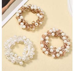 Unicra 머리 Scrunchies 진주 직조 헤어 타이 세트 여성과 소녀를위한 패션 Elastics 헤어 액세서리 3PCS (라인 석)