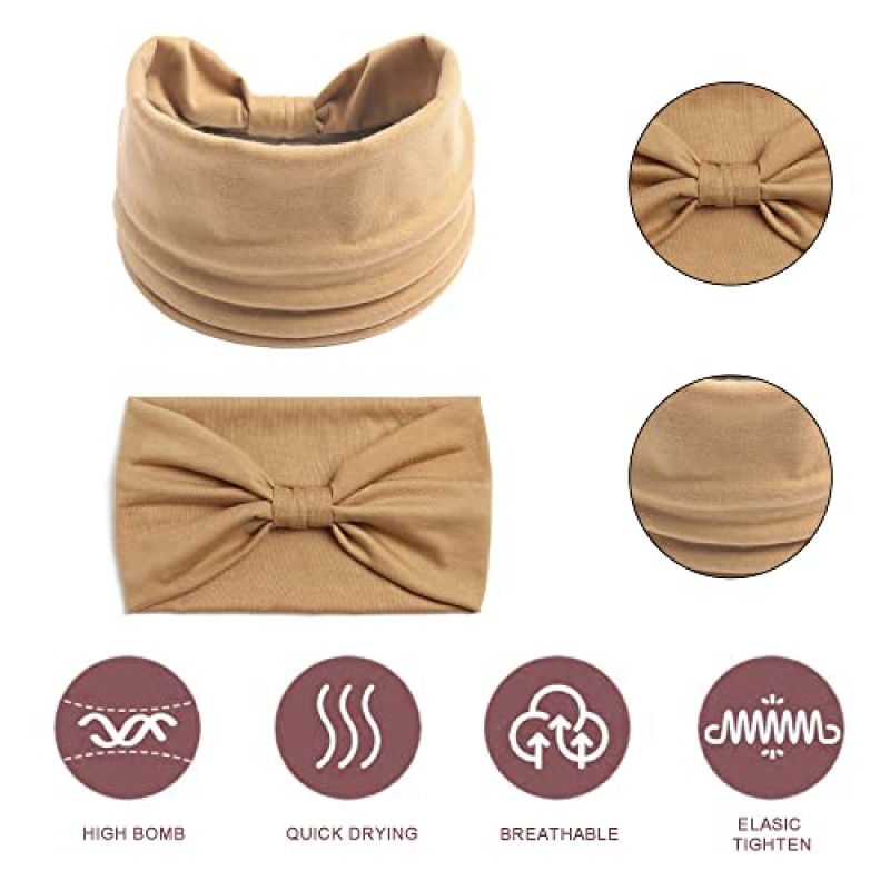 STGDAK 보호 머리띠 여성용 미끄럼 방지 와이드 헤어 밴드 매듭 터번 스트레치 패션 헤드 밴드 요가 런닝 스웨트밴드 탄성 머리띠 세련된 랩 머리띠 십대 소녀용 헤어 액세서리 6 팩