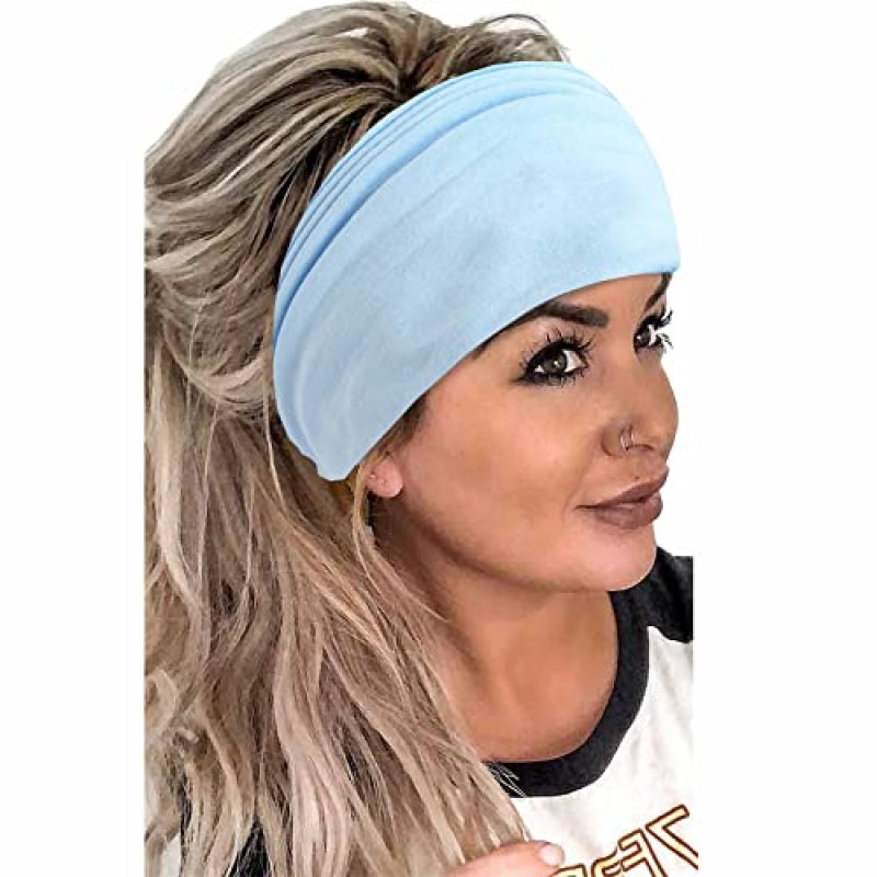 STGDAK 보호 머리띠 여성용 미끄럼 방지 와이드 헤어 밴드 매듭 터번 스트레치 패션 헤드 밴드 요가 런닝 스웨트밴드 탄성 머리띠 세련된 랩 머리띠 십대 소녀용 헤어 액세서리 6 팩