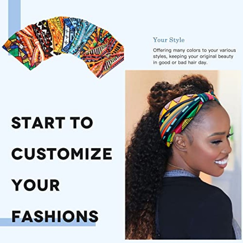 Yeshan 여성용 아프리카 머리띠 여성용 넓은 보호 머리띠 매듭 미끄럼 방지 터번 아프리카 Headwraps 스포츠 요가 운동 Stretchy Bandeau 헤어 밴드, 8 팩