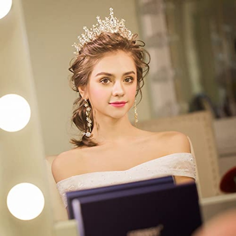 COCIDE 여성용 골드 크라운 여성용 티아라 여성용 크리스탈 라인 석 바로크 티아라 여성용 비드 퀸 프린세스 헤어 액세서리 인어 생일 파티 신부 댄스 파티 할로윈 의상 코스프레