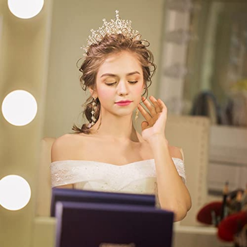 COCIDE 여성용 골드 크라운 여성용 티아라 여성용 크리스탈 라인 석 바로크 티아라 여성용 비드 퀸 프린세스 헤어 액세서리 인어 생일 파티 신부 댄스 파티 할로윈 의상 코스프레