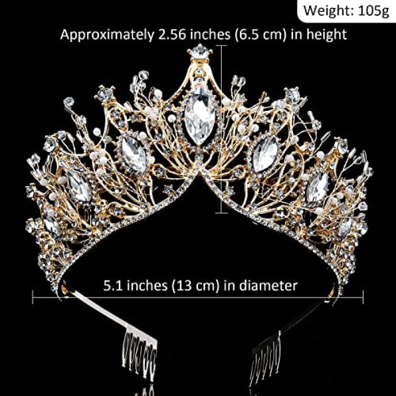 COCIDE 여성용 골드 크라운 여성용 티아라 여성용 크리스탈 라인 석 바로크 티아라 여성용 비드 퀸 프린세스 헤어 액세서리 인어 생일 파티 신부 댄스 파티 할로윈 의상 코스프레