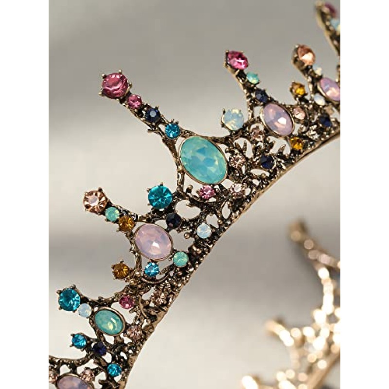 여성용 SWEETV 여왕 왕관 - 바로크식 웨딩 티아라 및 크라운, 보석 의상 티아라 공주 왕관, 파티 생일 파티 할로윈 헤어 액세서리, 올드 골드 + 여러 가지 빛깔의