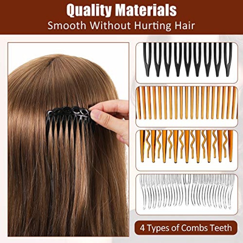 32 조각 프랑스 머리 사이드 빗 세트 헤어 클립 빗 액세서리와 플라스틱 트위스트 빗 여자 여자를위한 신부 웨딩 베일 빗 (15/17/17/23)