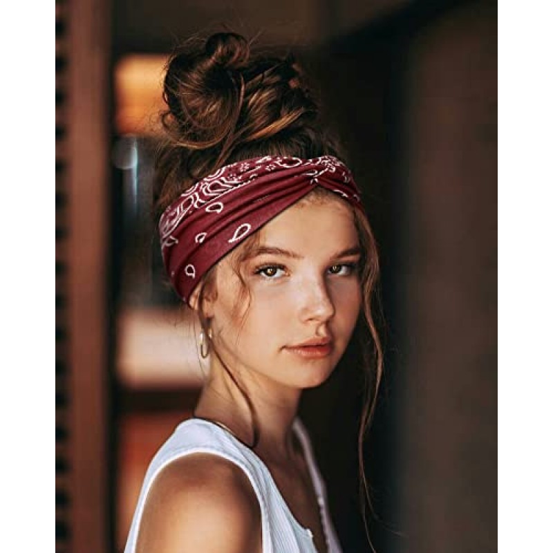 Tobeff Boho 여성용 머리띠 여성용 두건 패션 여성용 머리띠 미끄럼 방지 탄성 와이드 터번 헤드 랩
