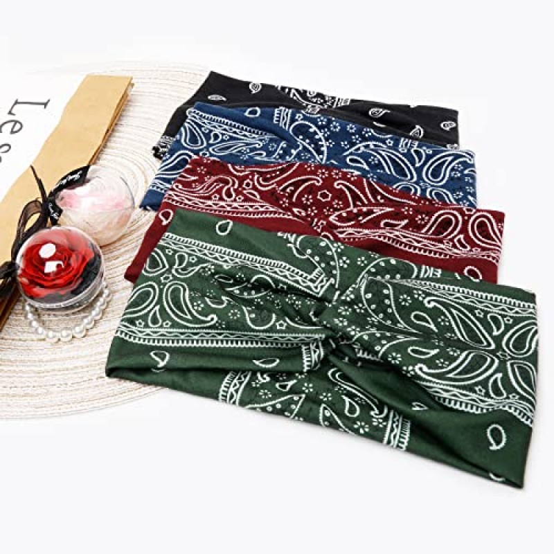 Tobeff Boho 여성용 머리띠 여성용 두건 패션 여성용 머리띠 미끄럼 방지 탄성 와이드 터번 헤드 랩