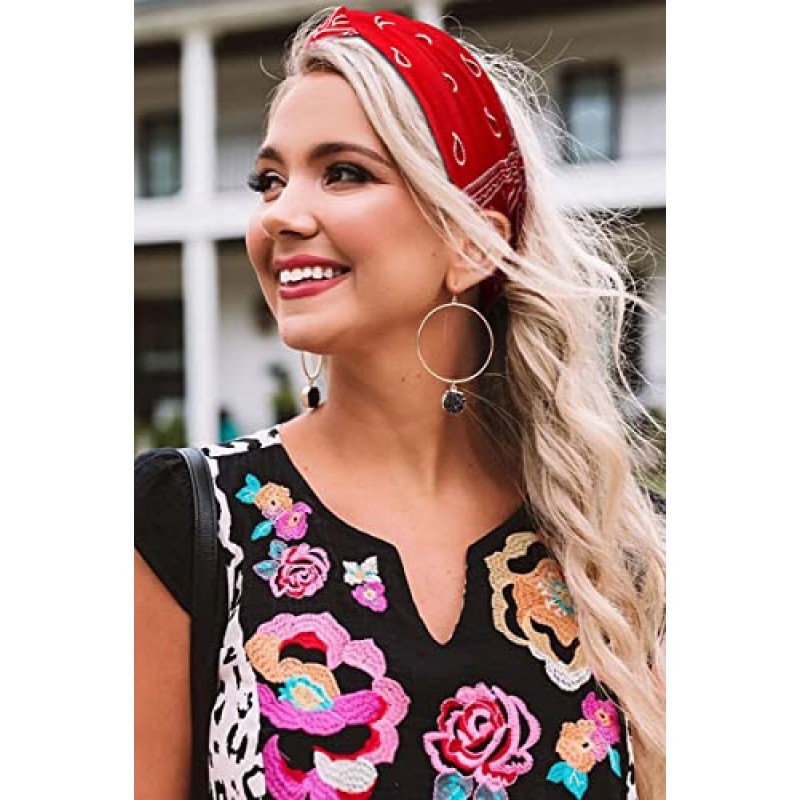 Tobeff Boho 여성용 머리띠 여성용 두건 패션 여성용 머리띠 미끄럼 방지 탄성 와이드 터번 헤드 랩