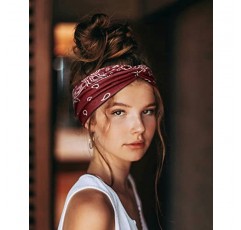 Tobeff Boho 여성용 머리띠 여성용 두건 패션 여성용 머리띠 미끄럼 방지 탄성 와이드 터번 헤드 랩