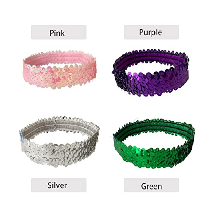 12 팩 스팽글 머리띠 탄성 스트레치 반짝 이는 패션 머리띠 십대 소녀 여성 헤어 밴드 스포츠 헤드 밴드 파티 호의 Muticolor