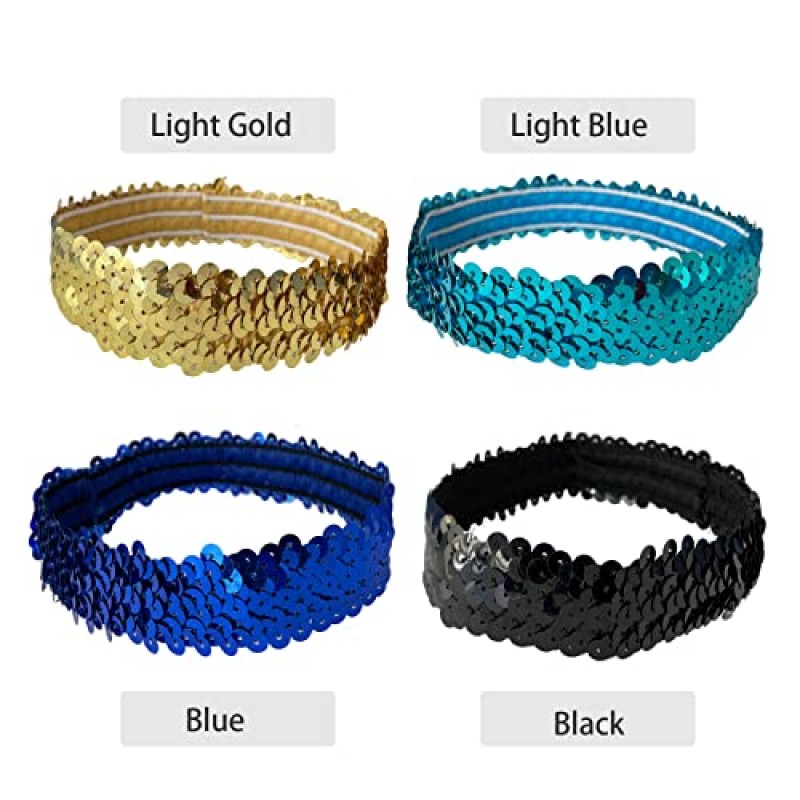 12 팩 스팽글 머리띠 탄성 스트레치 반짝 이는 패션 머리띠 십대 소녀 여성 헤어 밴드 스포츠 헤드 밴드 파티 호의 Muticolor