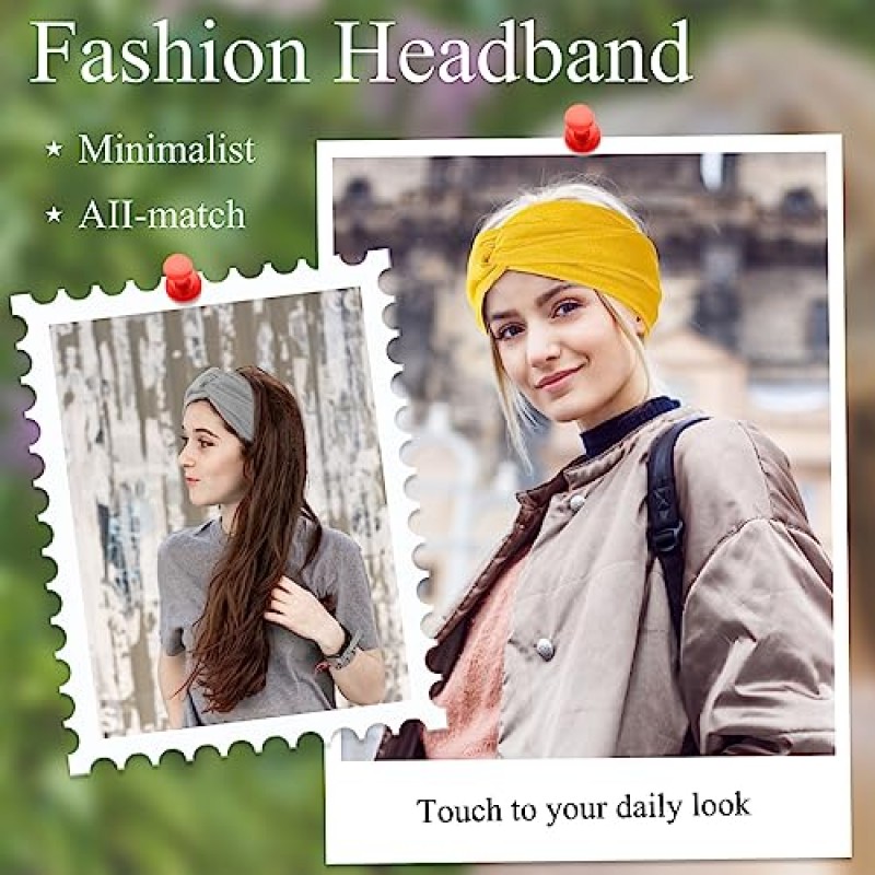 Taolema 7' 여성용 와이드 머리띠, 초대형 터번 헤어밴드 트위스트 매듭이 있는 Boho 여성용 신축성 있는 헤드 랩 운동 달리기 운동 및 요가 패션 헤어 액세서리 8Pcs