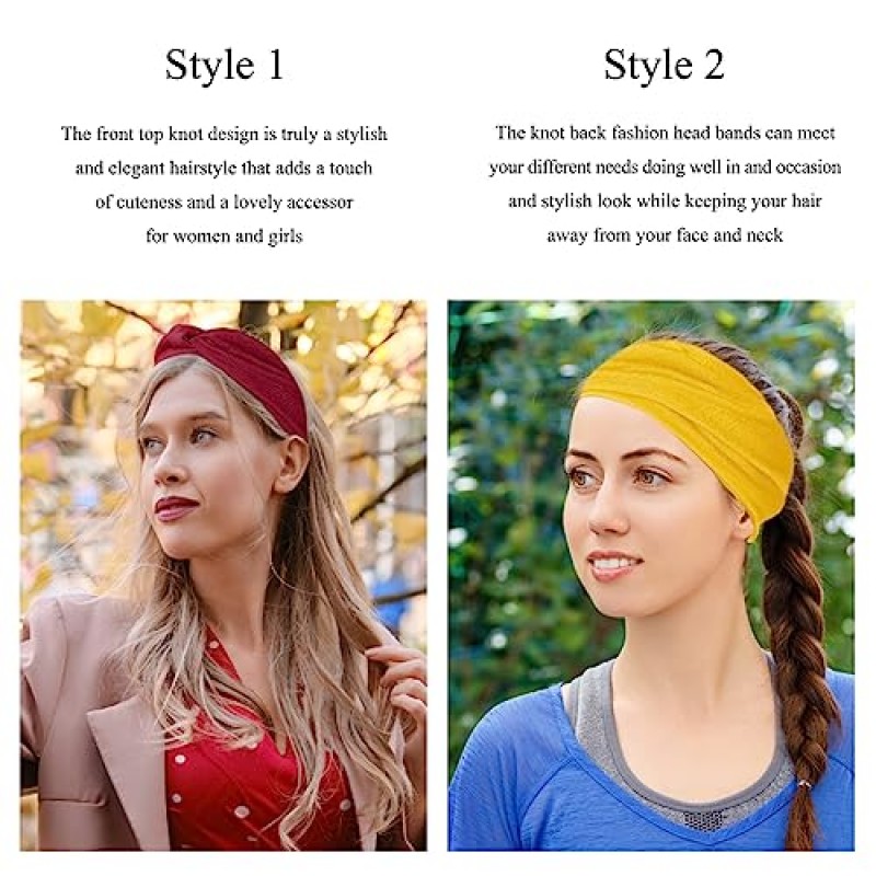 Taolema 7' 여성용 와이드 머리띠, 초대형 터번 헤어밴드 트위스트 매듭이 있는 Boho 여성용 신축성 있는 헤드 랩 운동 달리기 운동 및 요가 패션 헤어 액세서리 8Pcs