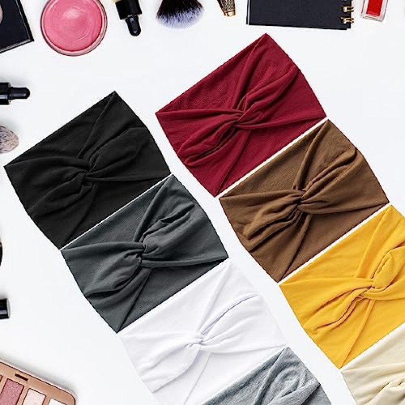 Taolema 7' 여성용 와이드 머리띠, 초대형 터번 헤어밴드 트위스트 매듭이 있는 Boho 여성용 신축성 있는 헤드 랩 운동 달리기 운동 및 요가 패션 헤어 액세서리 8Pcs