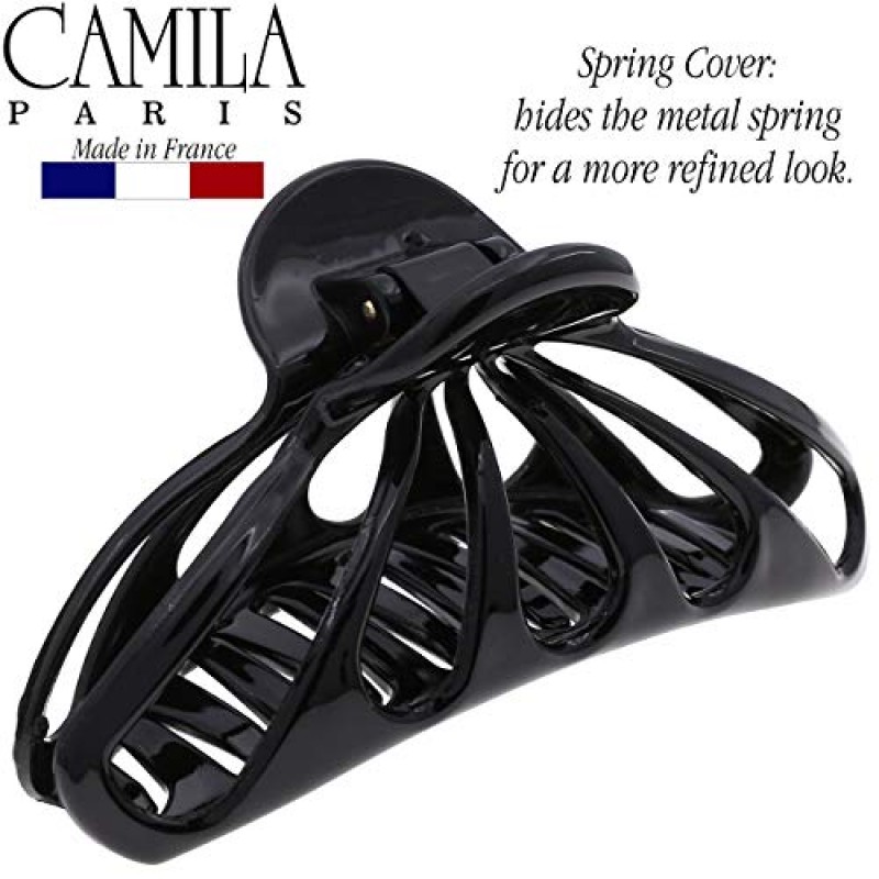 Camila Paris CP3053 여성용 프렌치 헤어 클립 긴 곱슬 웨이브 머리용 두꺼운 머리카락, 검정색, 여성용 헤어 클로 클립 여성용 패션 스타일링 헤어 액세서리, 강한 홀드 슬립 그립 없음, 프랑스산