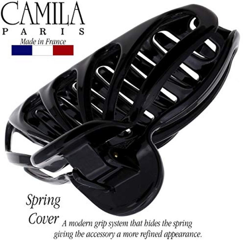 Camila Paris CP3053 여성용 프렌치 헤어 클립 긴 곱슬 웨이브 머리용 두꺼운 머리카락, 검정색, 여성용 헤어 클로 클립 여성용 패션 스타일링 헤어 액세서리, 강한 홀드 슬립 그립 없음, 프랑스산