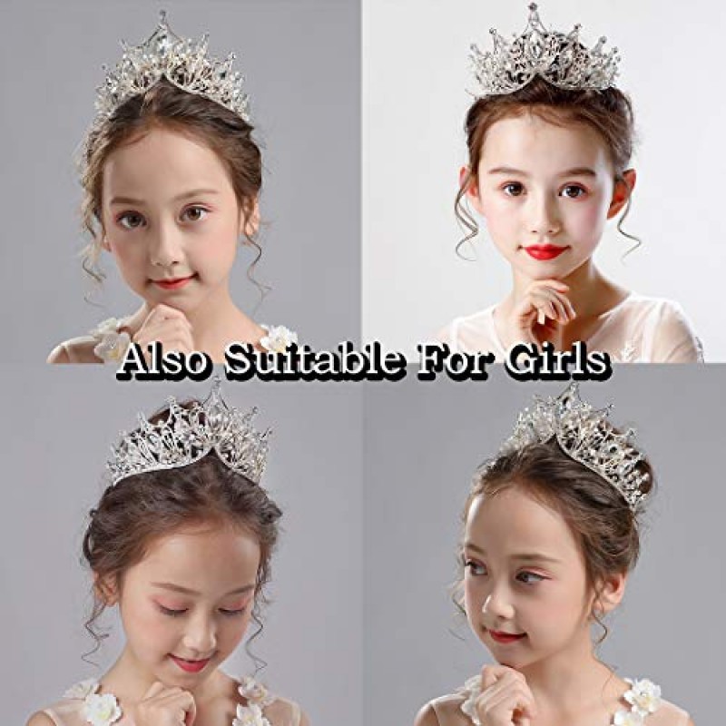 COCIDE 여성용 실버 크라운 여성용 티아라 여성용 크리스탈 라인 석 바로크 티아라 여성용 비드 퀸 프린세스 헤어 액세서리 인어 생일 파티 신부 댄스 파티 할로윈 의상 코스프레