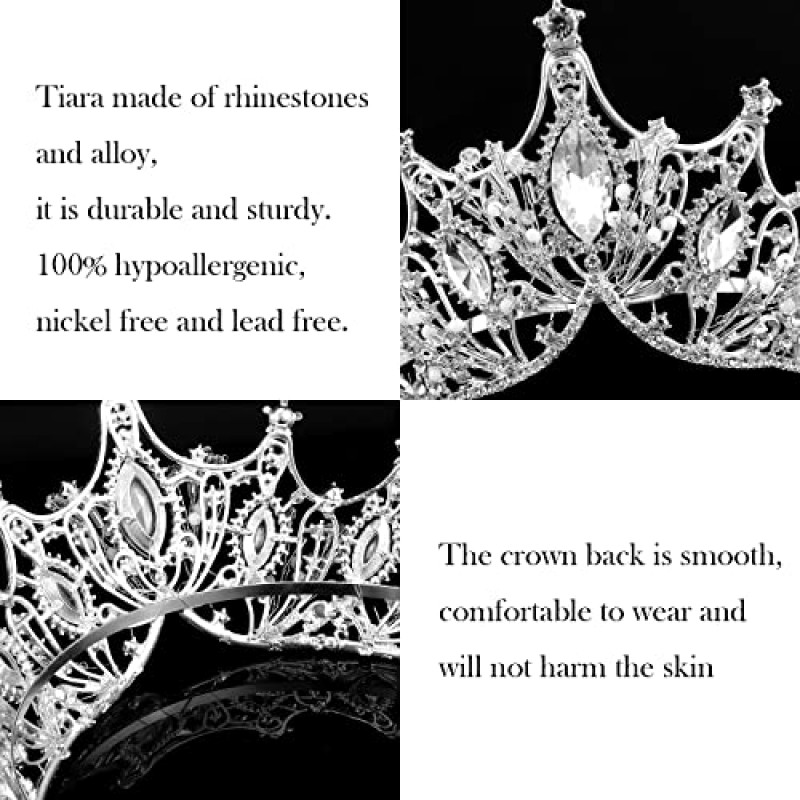 COCIDE 여성용 실버 크라운 여성용 티아라 여성용 크리스탈 라인 석 바로크 티아라 여성용 비드 퀸 프린세스 헤어 액세서리 인어 생일 파티 신부 댄스 파티 할로윈 의상 코스프레