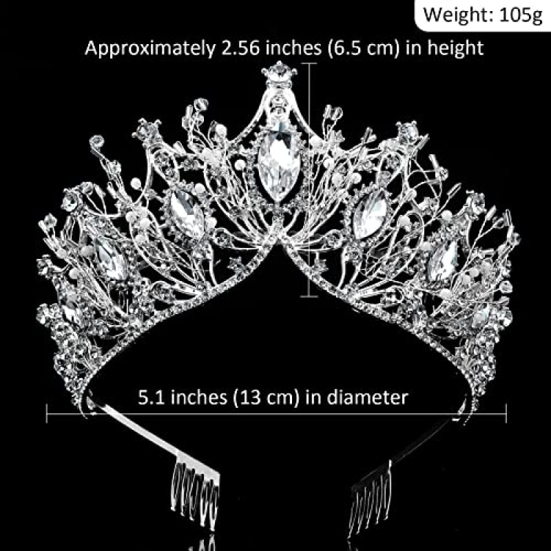 COCIDE 여성용 실버 크라운 여성용 티아라 여성용 크리스탈 라인 석 바로크 티아라 여성용 비드 퀸 프린세스 헤어 액세서리 인어 생일 파티 신부 댄스 파티 할로윈 의상 코스프레