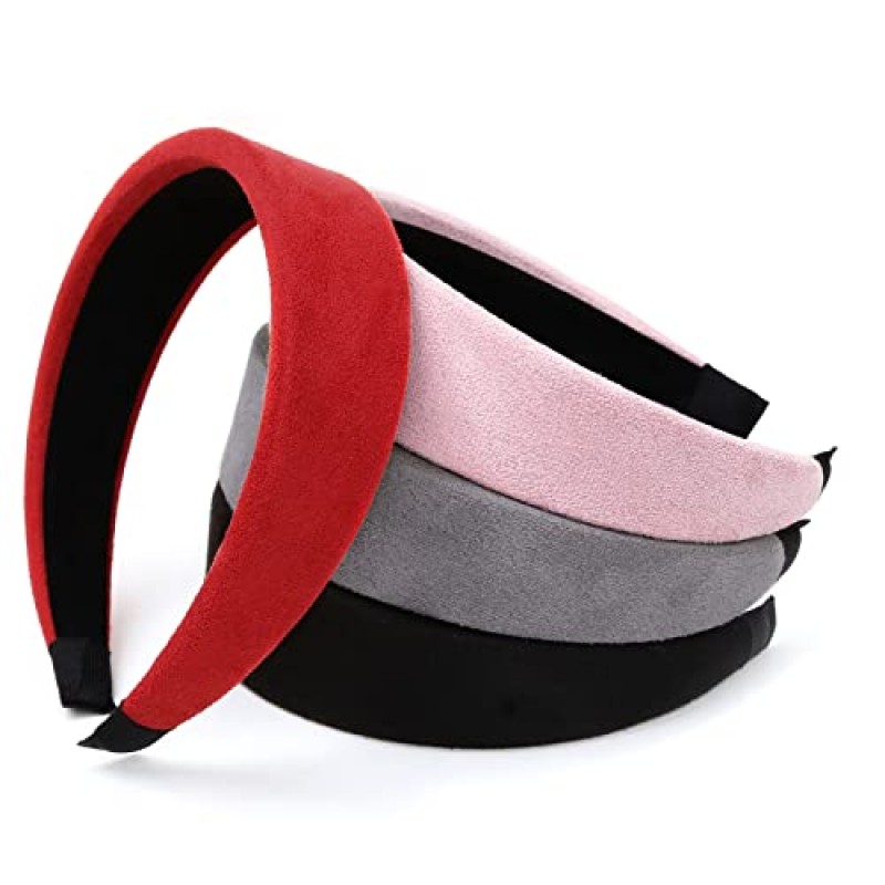 WOVOWOVO 여성용 와이드 머리띠-4Pcs 벨벳 머리띠 패션 두꺼운 머리 밴드 Diademas Para Mujer De Moda 여성용 헤어 밴드 미끄럼 방지 헤어 액세서리