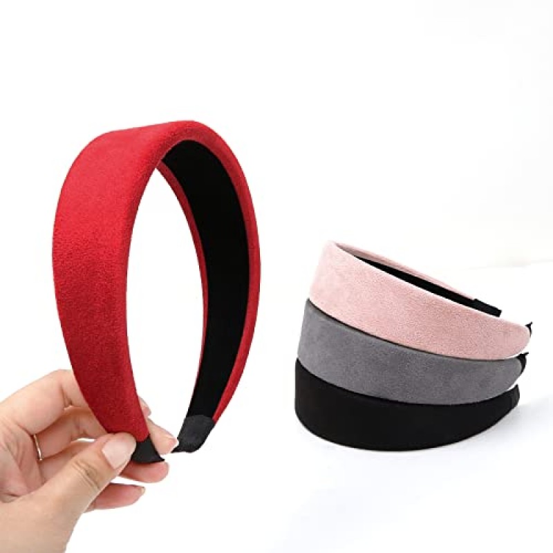 WOVOWOVO 여성용 와이드 머리띠-4Pcs 벨벳 머리띠 패션 두꺼운 머리 밴드 Diademas Para Mujer De Moda 여성용 헤어 밴드 미끄럼 방지 헤어 액세서리