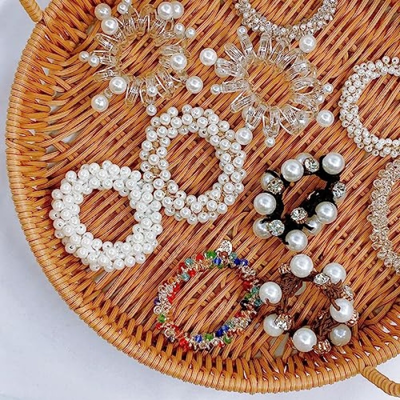 여성을위한 10-Pcs 헤어 액세서리 크리스탈 탄성 Scrunchies 헤어 Elastics 밴드 Boho Elastics 진주 밧줄 포니 테일 홀더