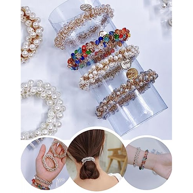 여성을위한 10-Pcs 헤어 액세서리 크리스탈 탄성 Scrunchies 헤어 Elastics 밴드 Boho Elastics 진주 밧줄 포니 테일 홀더