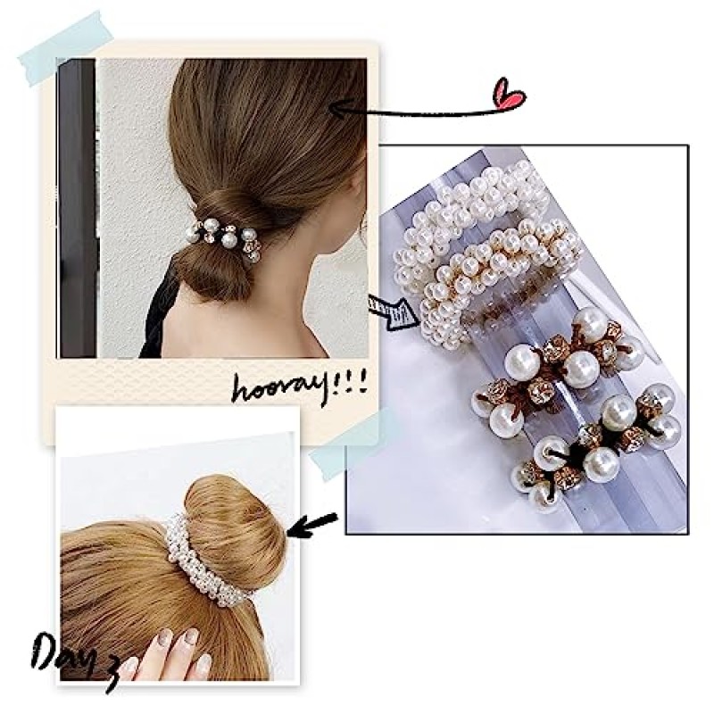 여성을위한 10-Pcs 헤어 액세서리 크리스탈 탄성 Scrunchies 헤어 Elastics 밴드 Boho Elastics 진주 밧줄 포니 테일 홀더