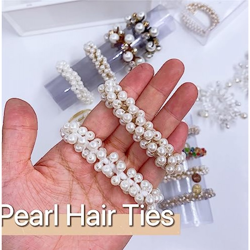 여성을위한 10-Pcs 헤어 액세서리 크리스탈 탄성 Scrunchies 헤어 Elastics 밴드 Boho Elastics 진주 밧줄 포니 테일 홀더