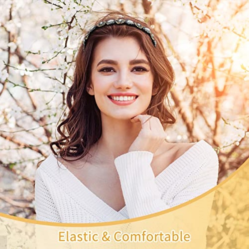 AMCAMI 5Pcs 파란색 된 머리띠 여성을위한 라인 석 머리띠 탄성 머리띠 여성 머리띠 소녀를위한 수제 크리스탈 파란색 된 헤어 밴드 빈티지 헤어 액세서리 파티 일일 모자를 쓰고 있죠