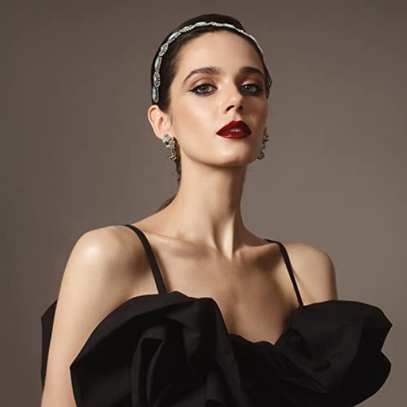 AMCAMI 5Pcs 파란색 된 머리띠 여성을위한 라인 석 머리띠 탄성 머리띠 여성 머리띠 소녀를위한 수제 크리스탈 파란색 된 헤어 밴드 빈티지 헤어 액세서리 파티 일일 모자를 쓰고 있죠