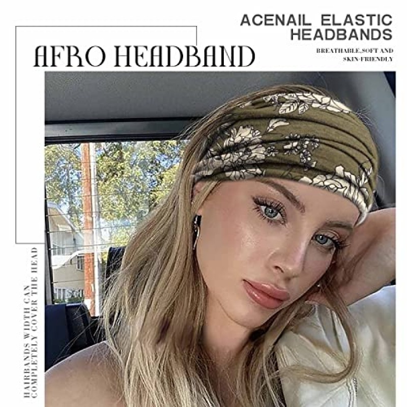 Acenail 와이드 헤드 밴드 여성 터번 매듭 머리띠 탄성 미끄럼 방지 헤어 밴드 아프리카 헤드 밴드 면 운동 헤드 랩 보헤미안 헤드 밴드 러닝 스포츠 헤어 밴드 요가 헤드 스카프 여성 및 여아용 보호 헤어 액세서리 4 팩(#5 패션)