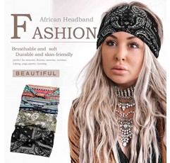 Acenail 와이드 헤드 밴드 여성 터번 매듭 머리띠 탄성 미끄럼 방지 헤어 밴드 아프리카 헤드 밴드 면 운동 헤드 랩 보헤미안 헤드 밴드 러닝 스포츠 헤어 밴드 요가 헤드 스카프 여성 및 여아용 보호 헤어 액세서리 4 팩(#5 패션)