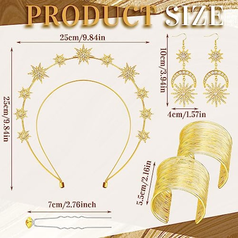 WILLBOND 15 조각 그리스 여신 의상 액세서리 여성 토가 황금 잎 신부 크라운 머리띠 팔찌 진주 귀걸이와 머리핀 (달 스타일)