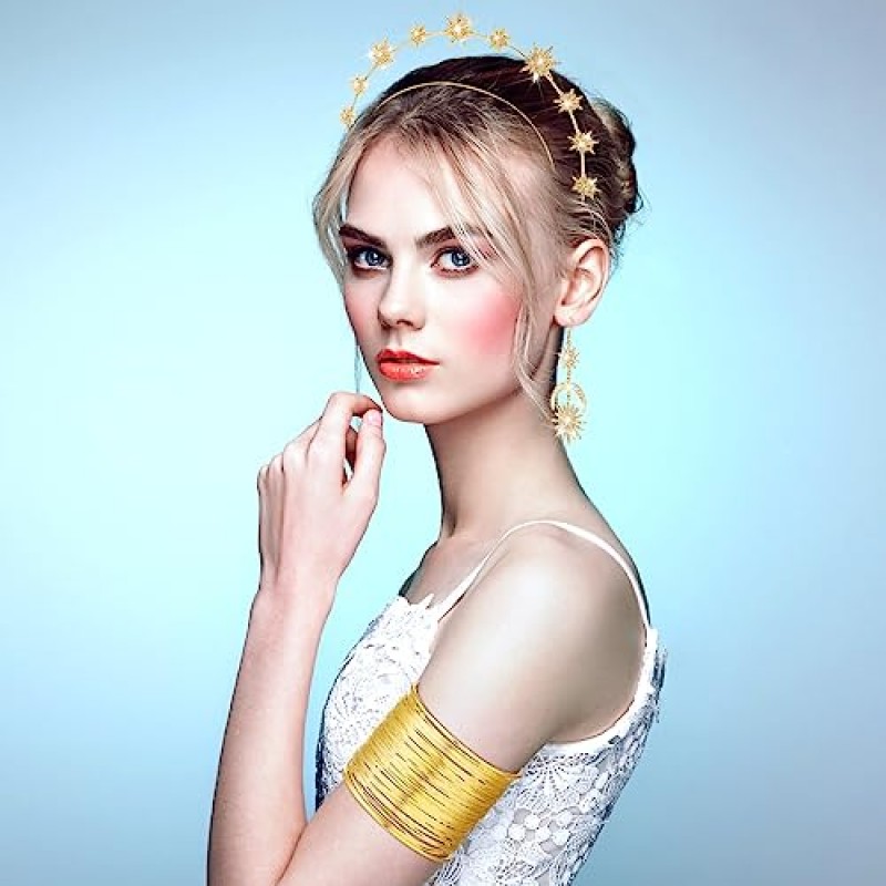 WILLBOND 15 조각 그리스 여신 의상 액세서리 여성 토가 황금 잎 신부 크라운 머리띠 팔찌 진주 귀걸이와 머리핀 (달 스타일)