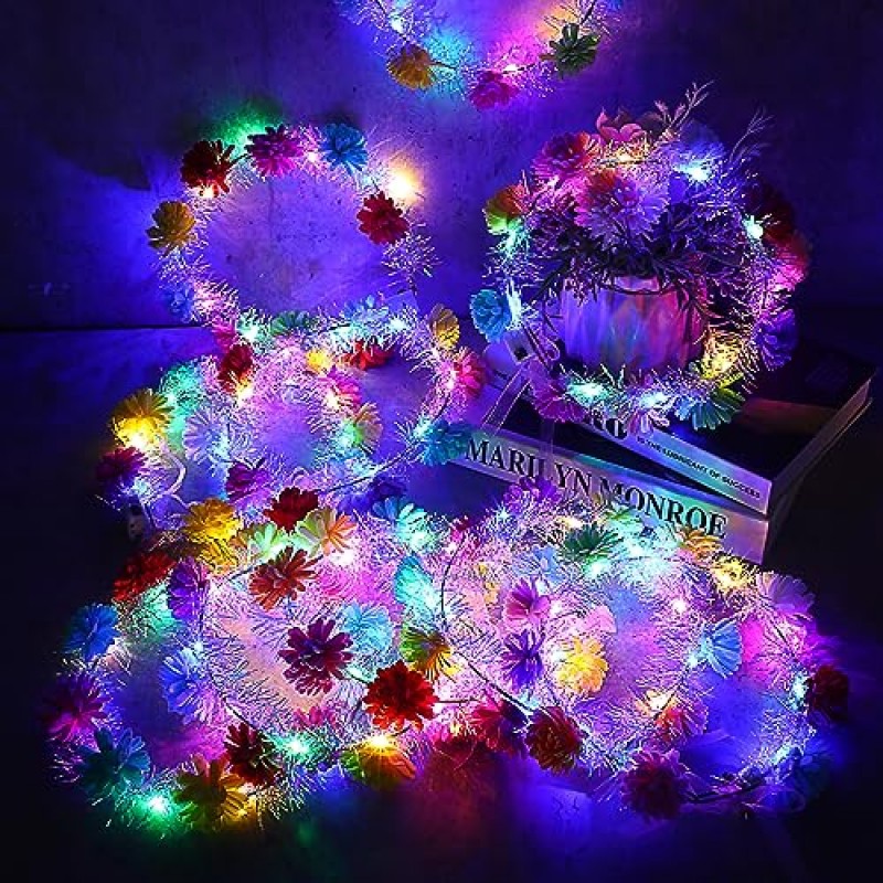 40 Pcs LED 꽃 머리띠, 조명 꽃 크라운 화환 꽃 머리 장식 여성용 꽃 머리 장식 여자 헤어 액세서리 생일 웨딩 파티 (라일락 스타일)