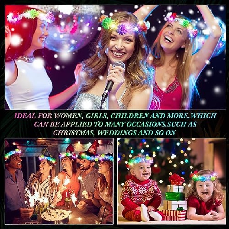 40 Pcs LED 꽃 머리띠, 조명 꽃 크라운 화환 꽃 머리 장식 여성용 꽃 머리 장식 여자 헤어 액세서리 생일 웨딩 파티 (라일락 스타일)