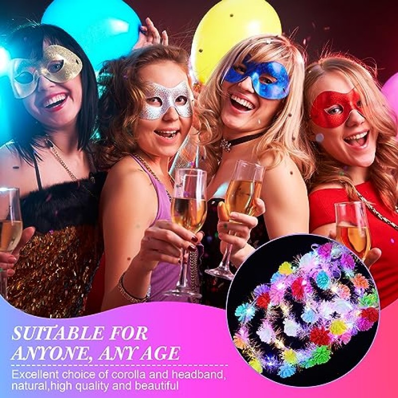 40 Pcs LED 꽃 머리띠, 조명 꽃 크라운 화환 꽃 머리 장식 여성용 꽃 머리 장식 여자 헤어 액세서리 생일 웨딩 파티 (라일락 스타일)