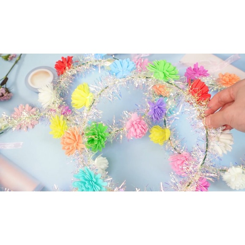 40 Pcs LED 꽃 머리띠, 조명 꽃 크라운 화환 꽃 머리 장식 여성용 꽃 머리 장식 여자 헤어 액세서리 생일 웨딩 파티 (라일락 스타일)