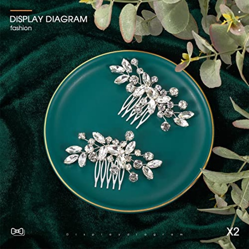 여자와 여자를위한 2 Pcs 신부 웨딩 헤어 빗 라인 석 실버 신부 사이드 빗 오팔 크리스탈 헤어 피스 헤어 액세서리