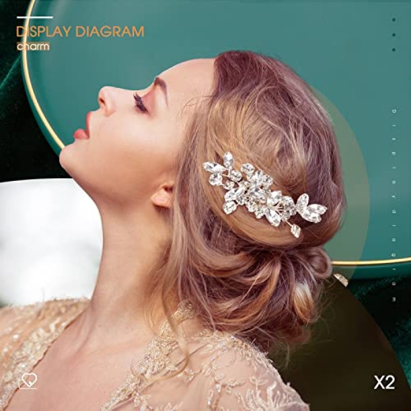 여자와 여자를위한 2 Pcs 신부 웨딩 헤어 빗 라인 석 실버 신부 사이드 빗 오팔 크리스탈 헤어 피스 헤어 액세서리