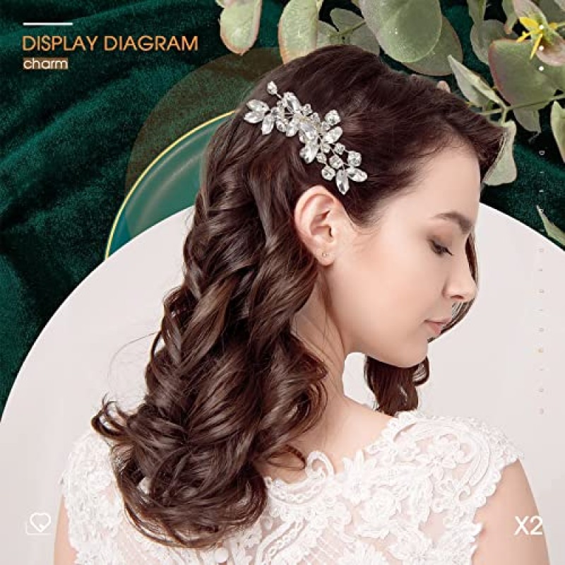 여자와 여자를위한 2 Pcs 신부 웨딩 헤어 빗 라인 석 실버 신부 사이드 빗 오팔 크리스탈 헤어 피스 헤어 액세서리