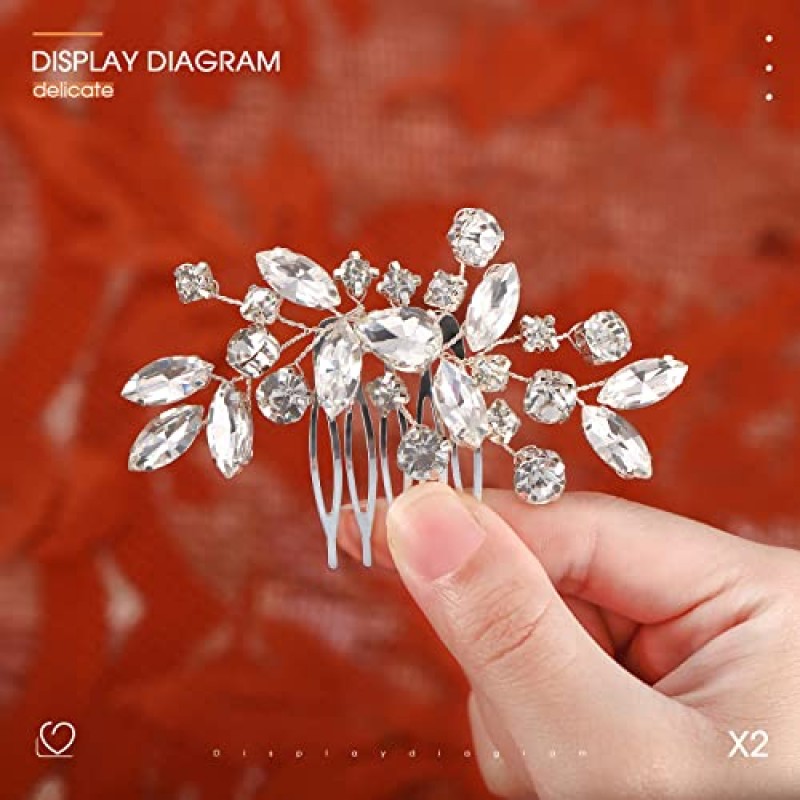 여자와 여자를위한 2 Pcs 신부 웨딩 헤어 빗 라인 석 실버 신부 사이드 빗 오팔 크리스탈 헤어 피스 헤어 액세서리